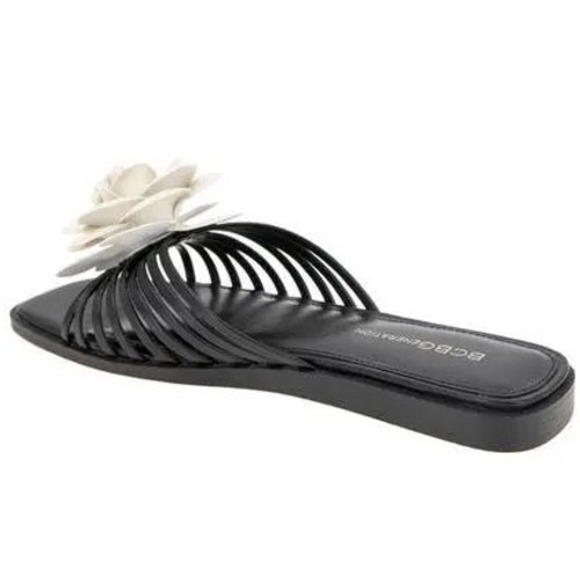 NIB BCBGGeneration Masha Black Flower Applique Slide Sandals Women's 7.5M - Picture 6 of 16